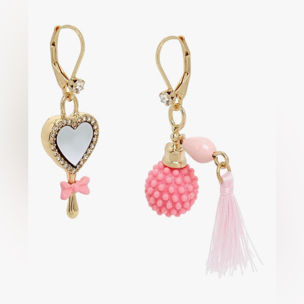 SWEETHEART SWOON PERFUME MISMATCH LEVER BACK EARRINGS PINK By Betsey Johnson.